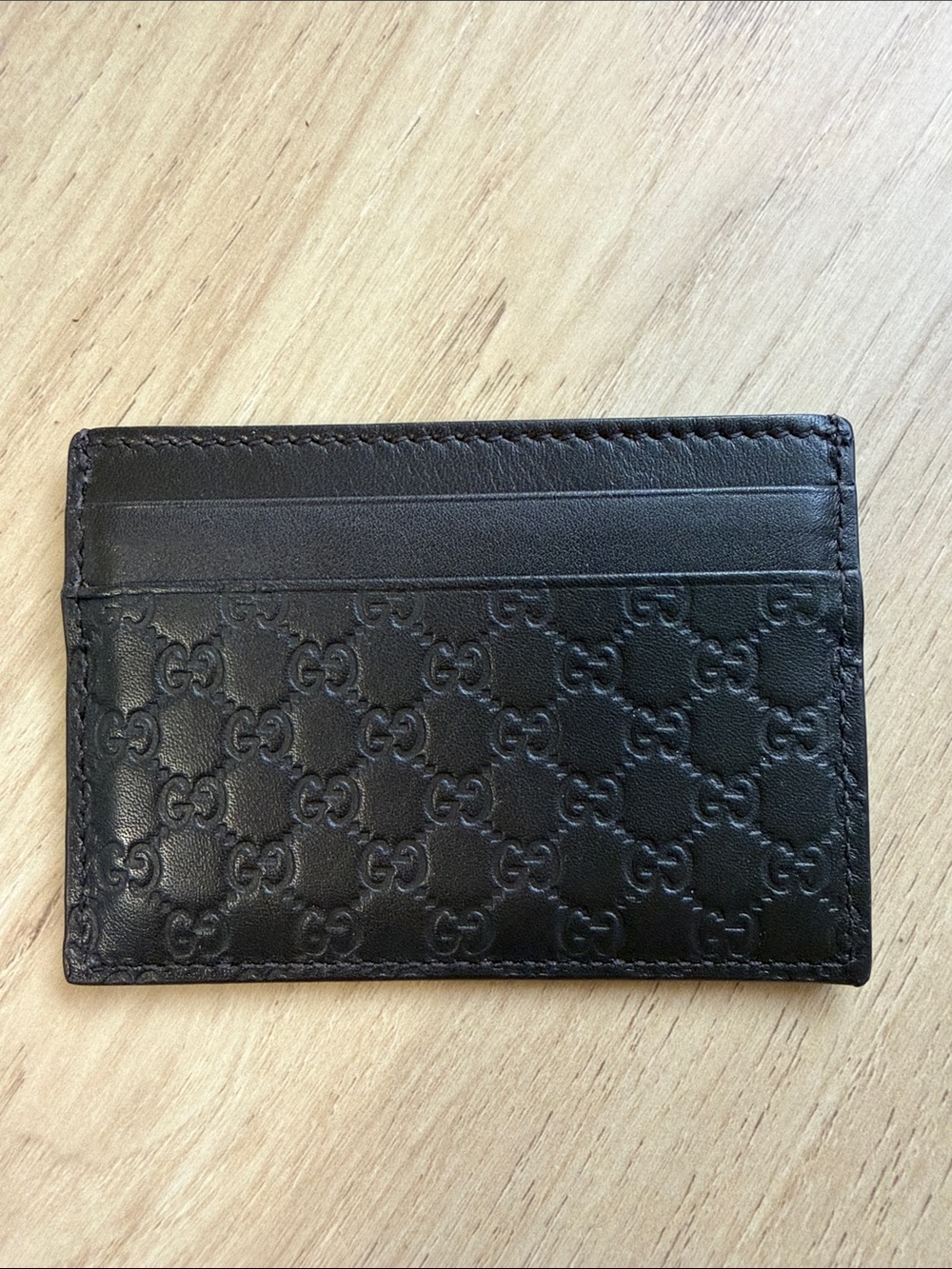 Gucci Brown Leather Card Holder with Embossed Pattern